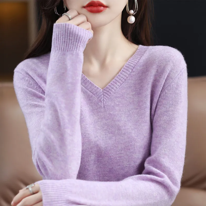 Women's Knitted Bottoming Shirt Versatile Cashmere Sweater Loose Outer Wear - Light Purple