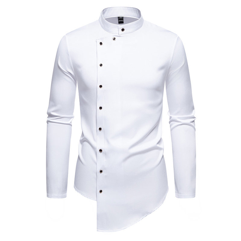 Fashionable Irregular Hem Stand Collar Men's Long-Sleeve Shirt - Image 2