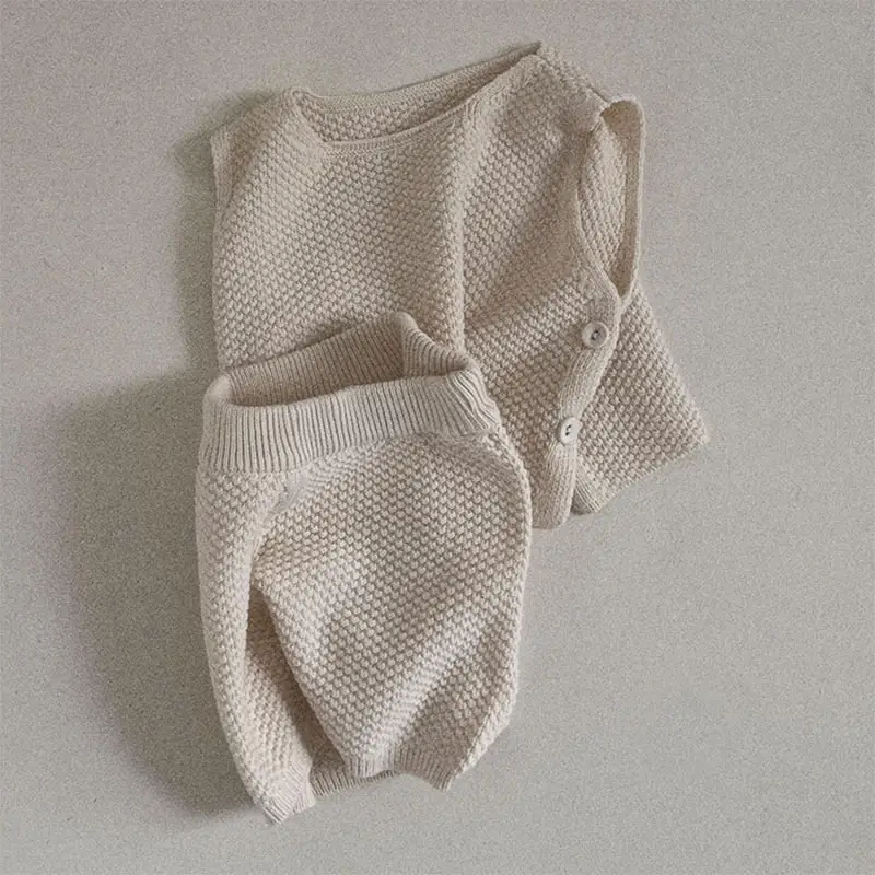 Casual Knitted Vest And Shorts Set Trendy Two-Piece Outfit For Babies