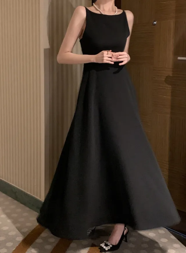 Off shoulder Sleeveless Waist Slimming Dress Black - Shop at LoveMi