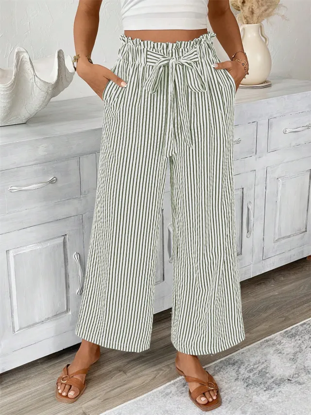 Women's Striped Elegant Straight leg Pants Army Green - Shop at LoveMi