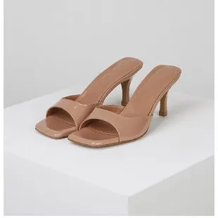 High Heel Slippers Women's British Style Square Toe Stiletto Outer Wear Camel - Shop at LoveMi