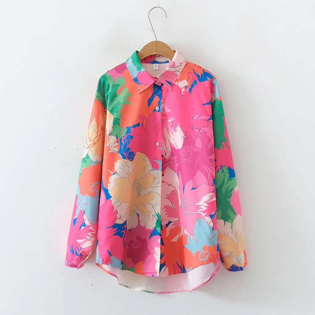 Floral-print Loose-fitting Long-sleeved Fashion Shirt