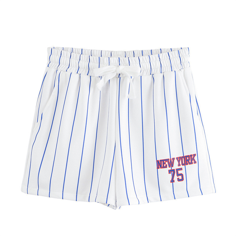 European And American Style Printed Baseball Uniform Jacket Striped Mid-waist Shorts