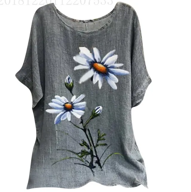 Loose Plus Size Casual Cotton Blend Short Sleeve Women's Top T shirt Colorful Flower - Shop at LoveMi