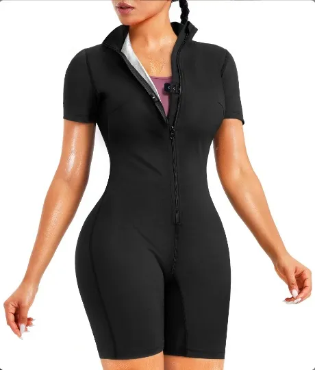 Body shaping Corsets Short Sleeve Zipper Design High Elastic Waist Black Q91 - Shop at LoveMi