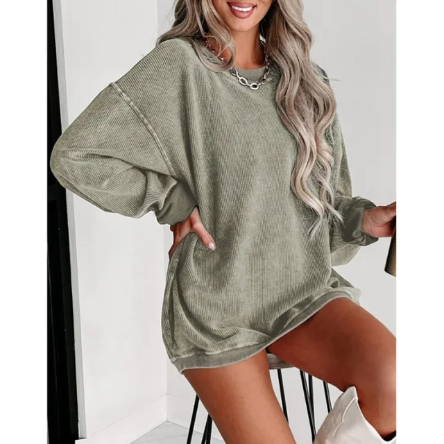 Women's Clothing Popular Brushed Hoody Women's Loose Crew Neck Top Light Green - Shop at LoveMi