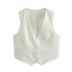 Women's Loose Button Decoration Multi-color Versatile Vest - White - View 1