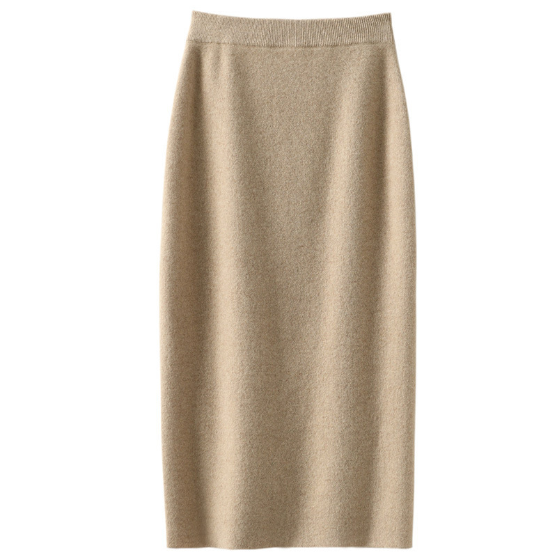 Women's Wool Four flat Thickened Skirt Autumn And Winter Cashmere Knitted Dress Slimming Skirt Straight Green Velvet - Shop at LoveMi
