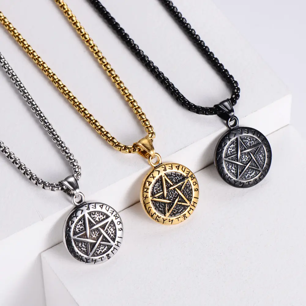 Vintage Round Arabic Rune Pendant Necklace