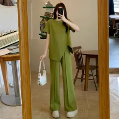 T-shirt And Casual Wide-leg Pants Two-piece Set - Green - View 1