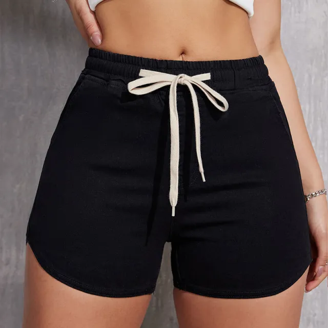 Plus Size A Line Drawstring Denim Shorts For Women Black - Shop at LoveMi