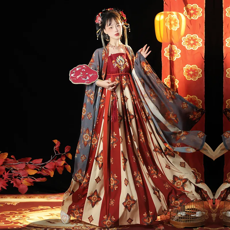 Tang Women's Han Recovery Cheko Dress Tang Imperial Concubine Style One-piece Chest Suit - Tan