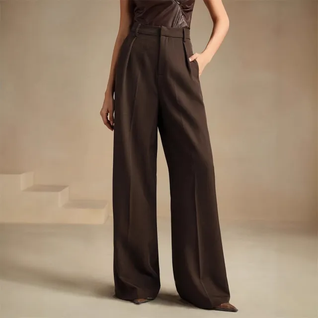 Commuter Ready Solid Color Elegant High Waist Pants That Create A Slimming Look Brown - Shop at LoveMi