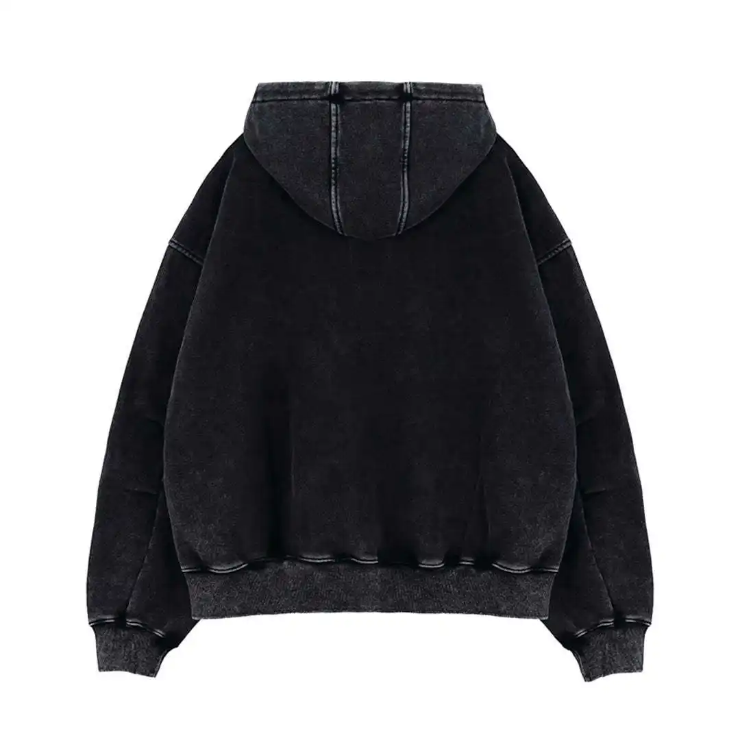 American-style Vintage Washed-and-distressed Cardigan Zip-up Hoodie