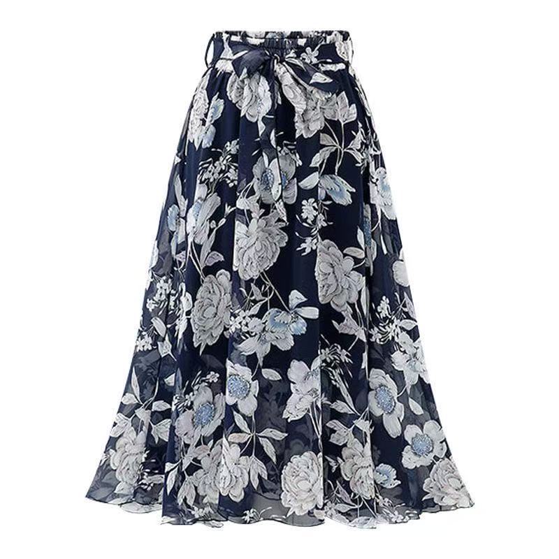 Women's High Waist Chiffon Skirt Color Blue - Shop at LoveMi