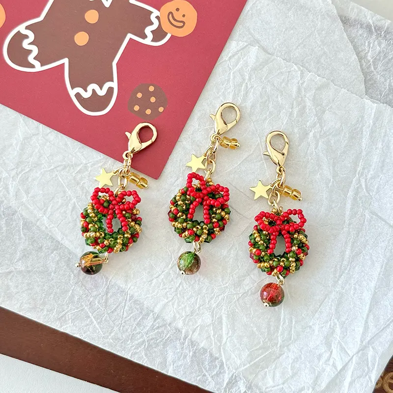 Christmas Wreath Coin Purse Pendant with Bells