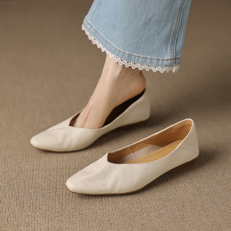 Womens Comfortable Flat Low-cut Leather Shoes