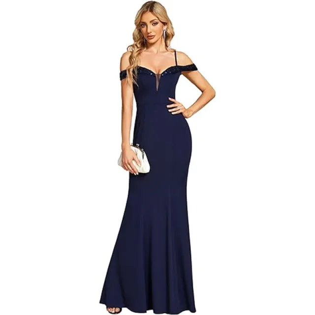 Women's Clothing Off neck Sling Evening Long Dress Blue - Shop at LoveMi
