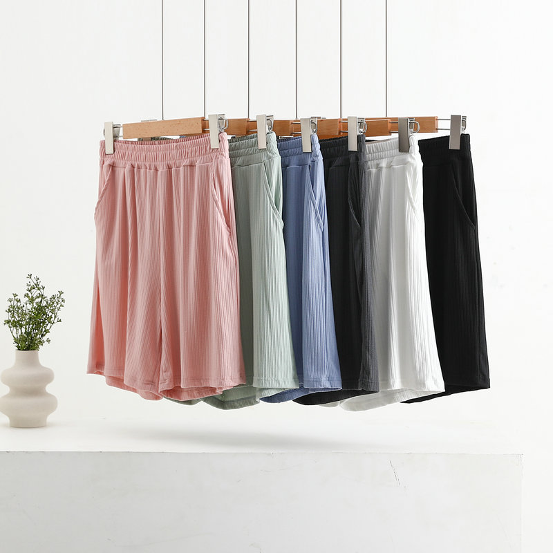 Pocket Shorts For Women, Summer Outerwear, High-waisted, Vertical Stripe Jacquard