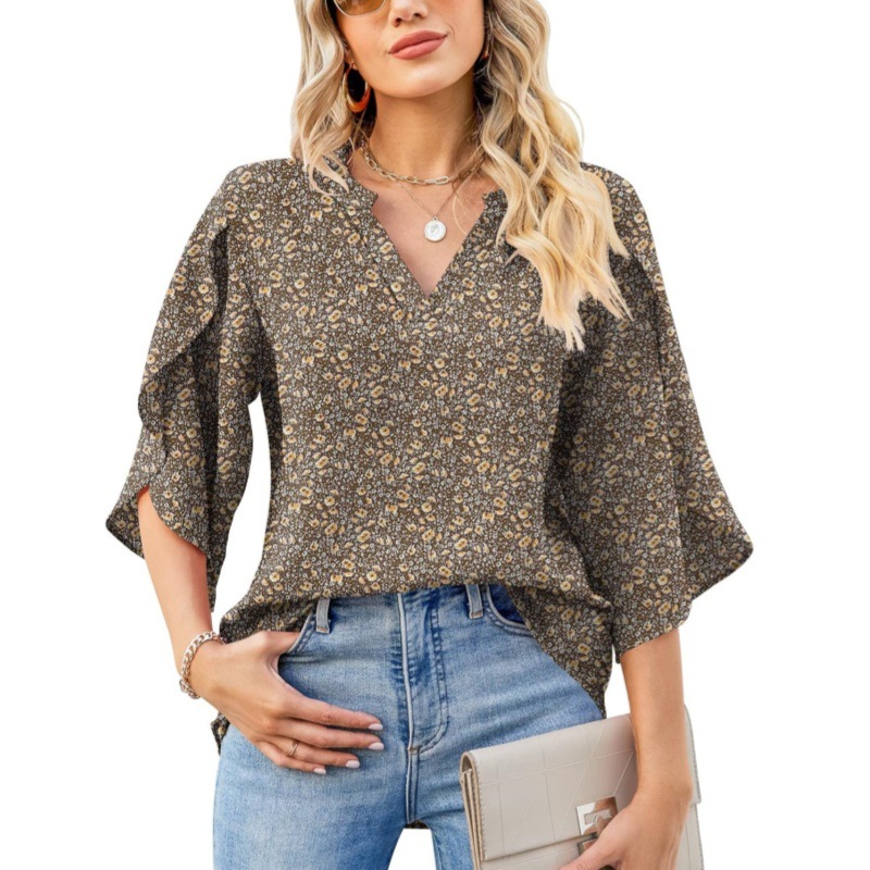 Women's Loose V-neck Petal Chiffon Top