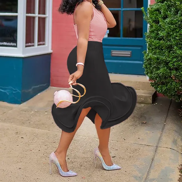 Women's Fashionable Elastic High Waist Irregular Ruffled Skirt Black - Shop at LoveMi