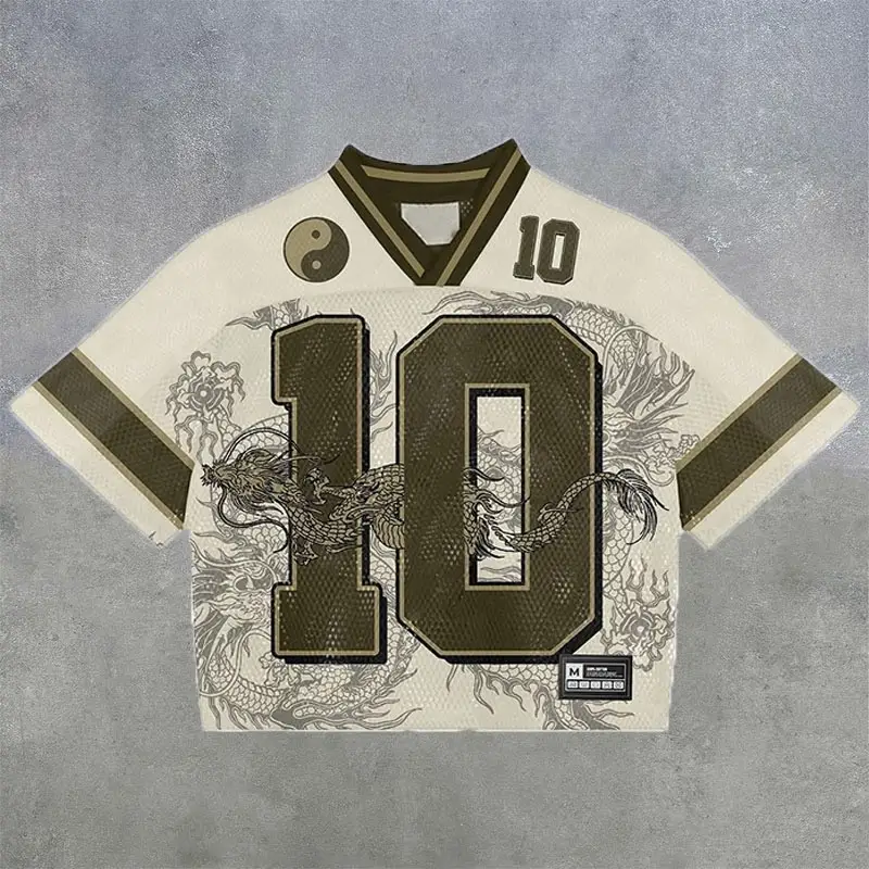 Men's V-Neck Sports T-Shirt with Dragon Print and Number Graphic