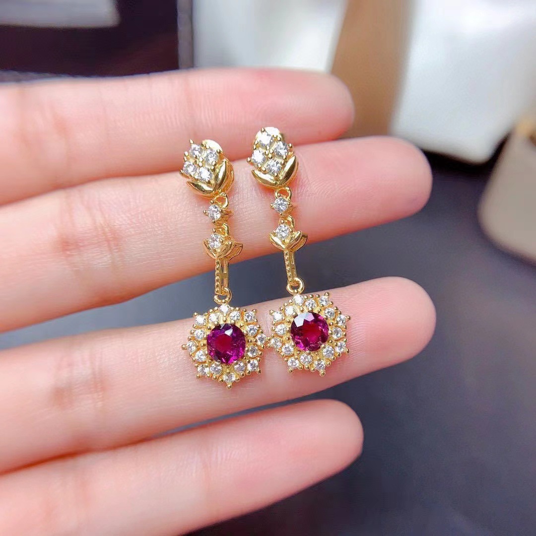 Women's Pomegranate Red Rings Pendants Earings Set