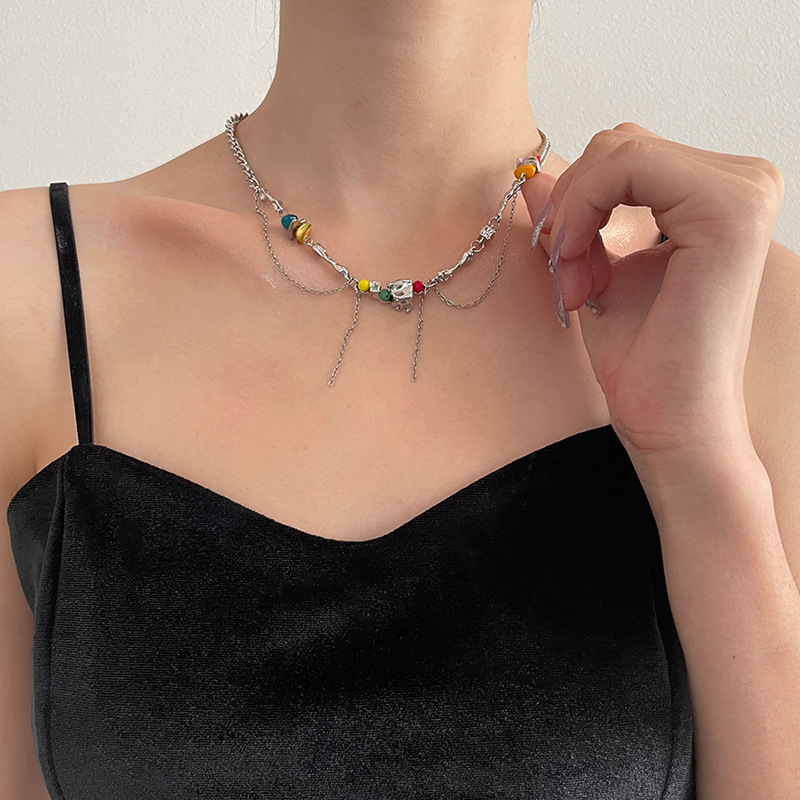 Irregular Color Gravel Tassel Necklace