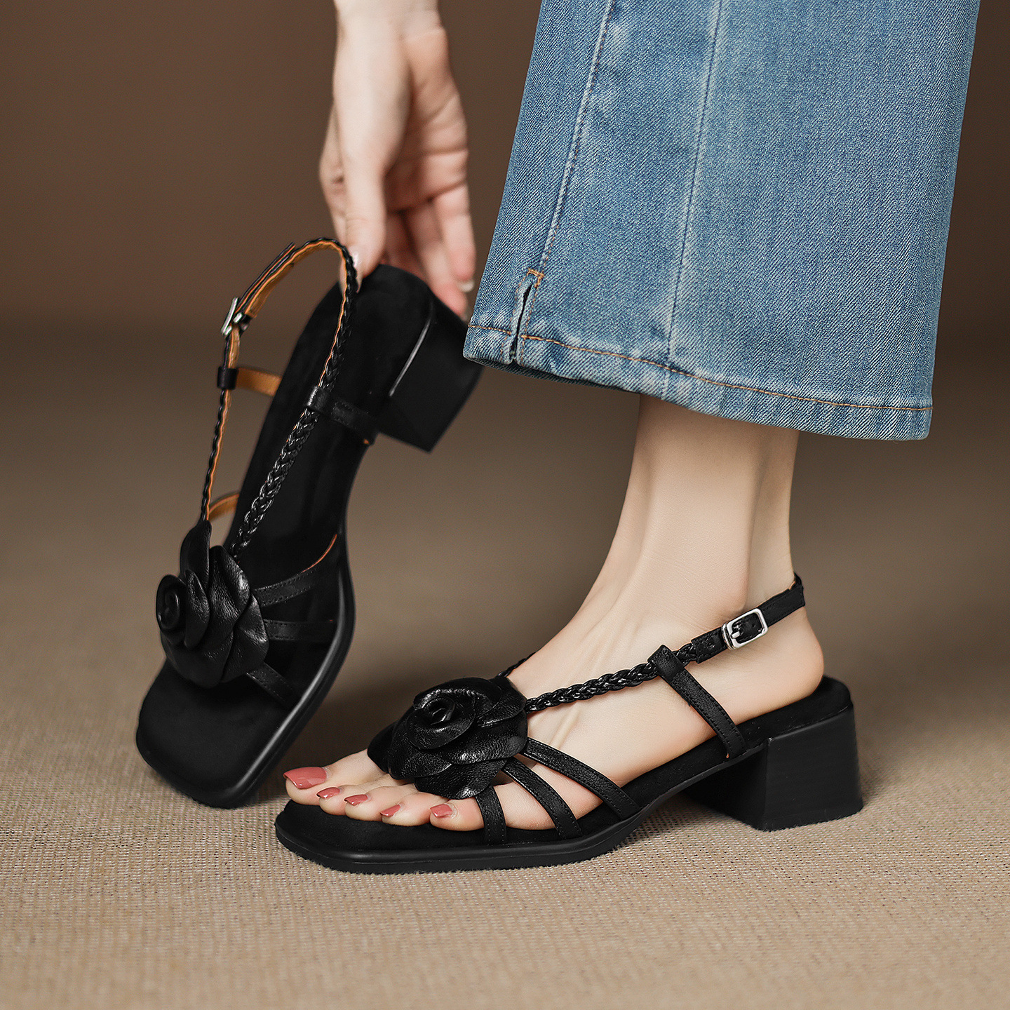 Sheepskin Peep-Toe Sandals, picture 6 of 7