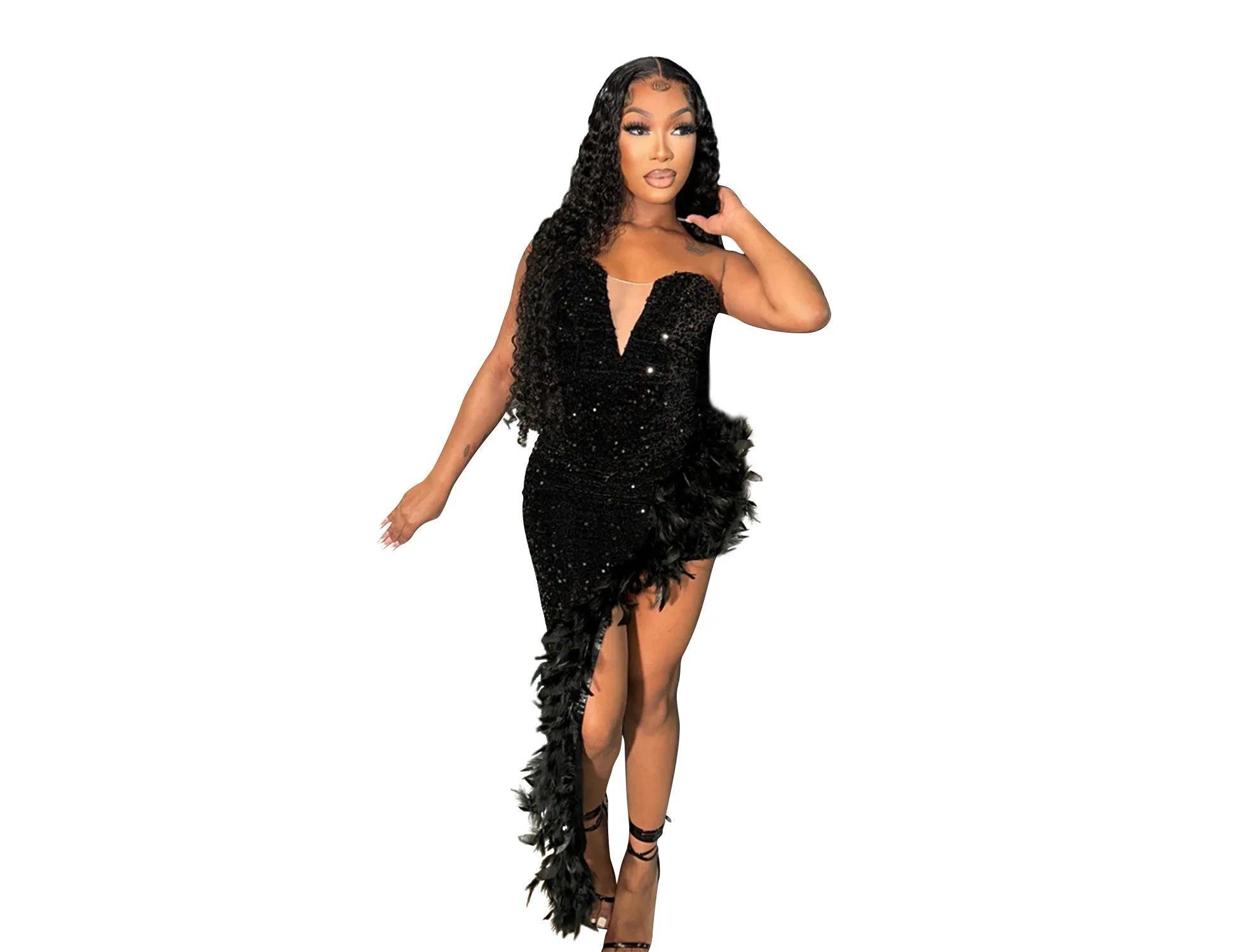 Sequin Feather Tube Dress, picture 2 of 7