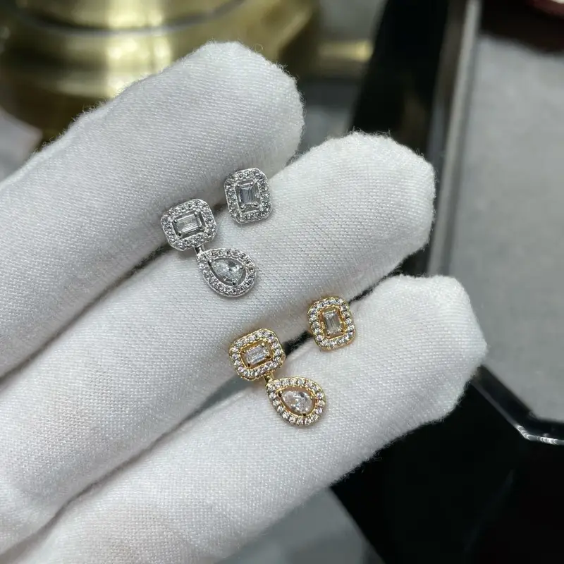 Water Drop Cube Sugar Asymmetric Ear Studs Full Diamond