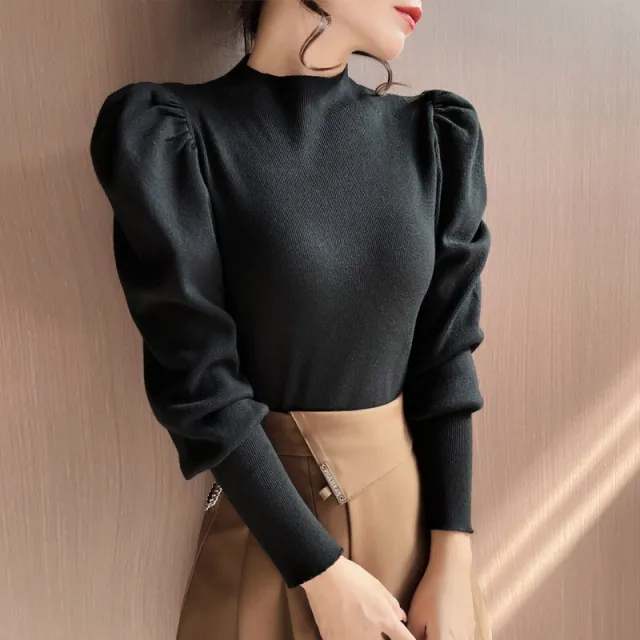 Inner Wear Loose Slimming Belly covering Top Lantern Sleeve Bottoming Sweater Black - Shop at LoveMi