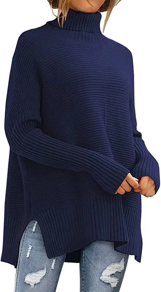 Lazy Wind Bat Sleeve Loose Pullover Sweater Navy Blue - Shop at LoveMi