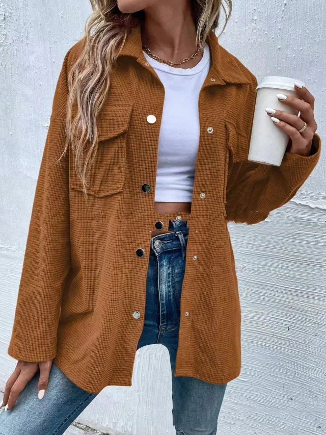 Women's Autumn Loose Solid Color Retro Lapel Jacket Coat Chocolate - Shop at LoveMi