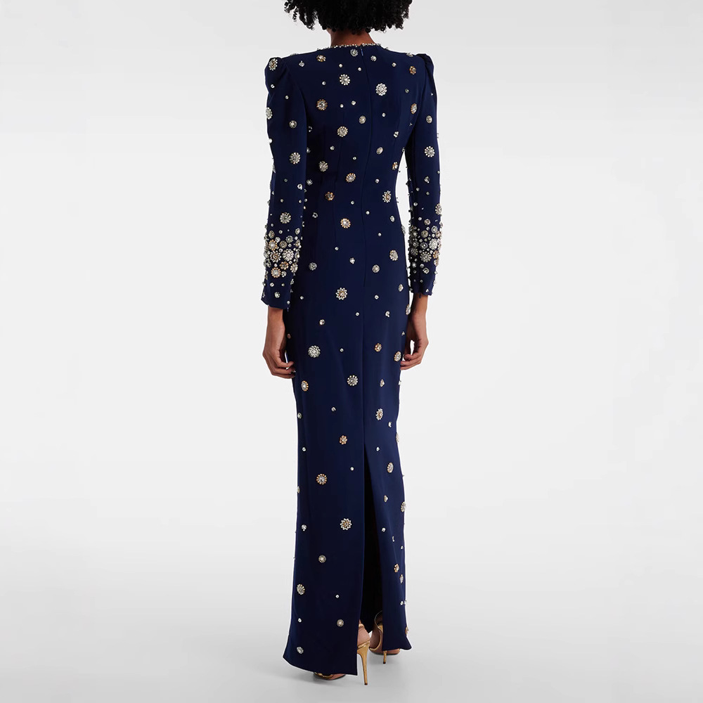 Fashion Temperament Heavy Industry Beads Diamond Slim Long Dress