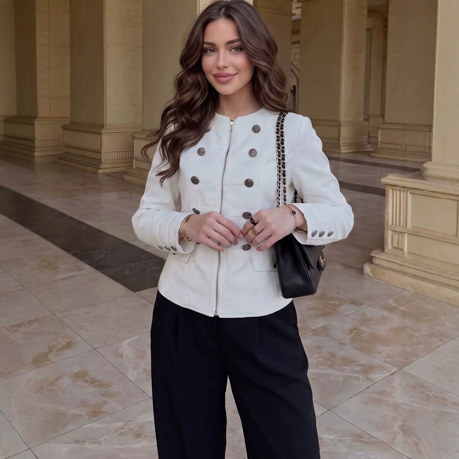 Women's Metal-button Zip-up Jacket
