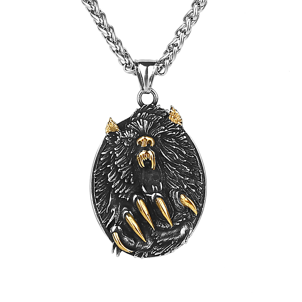 Viking Gold Worship Pavilion Werewolf Titanium Steel Pendant Necklace