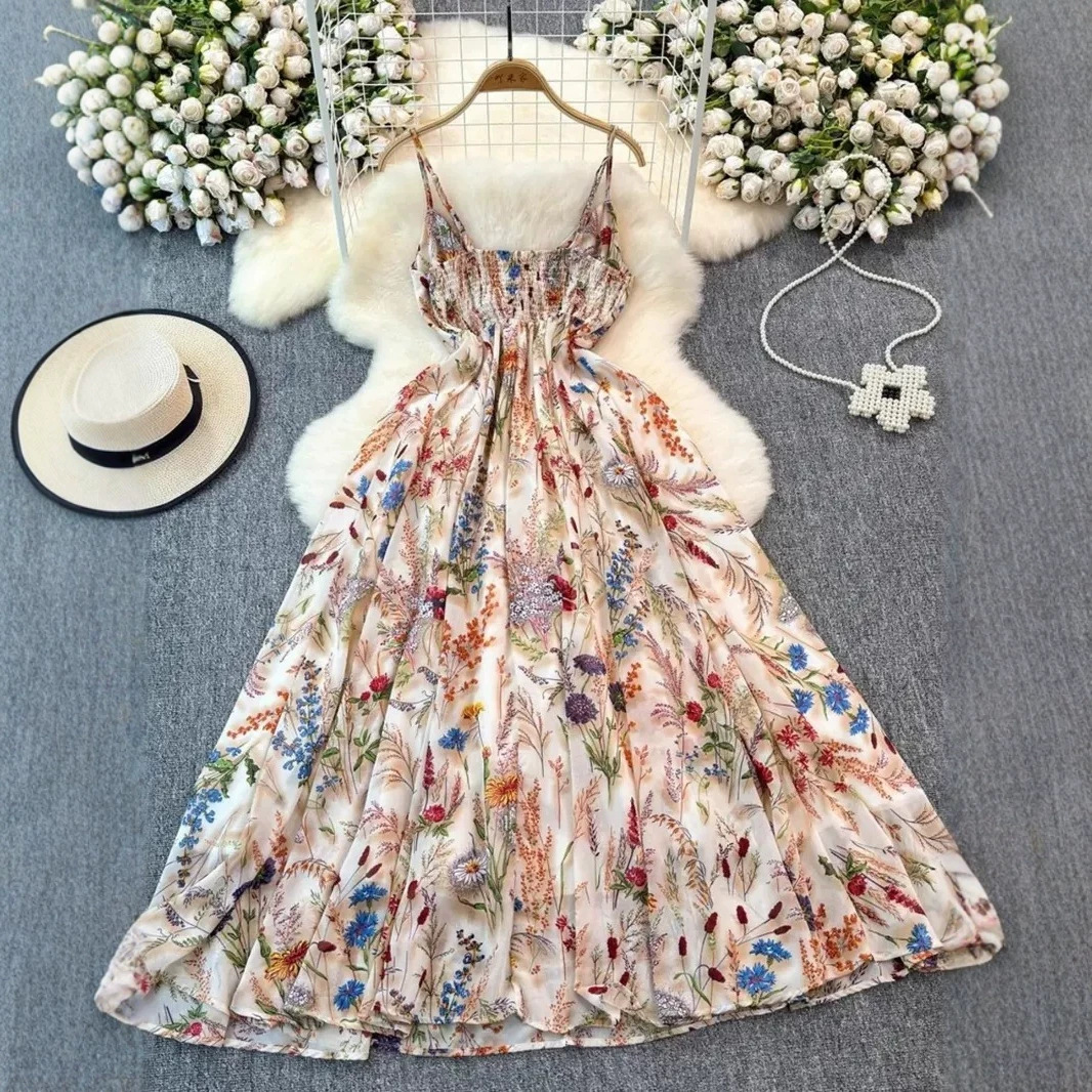 Women's Colorful Floral Print V-Neck Slip Dress