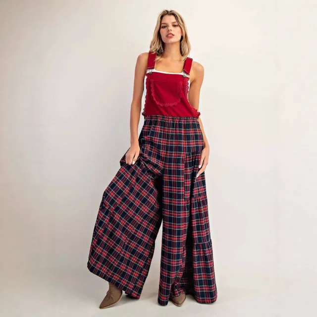 Women's Fashionable Loose fit Slimming Plaid Overalls Pants Brown - Shop at LoveMi