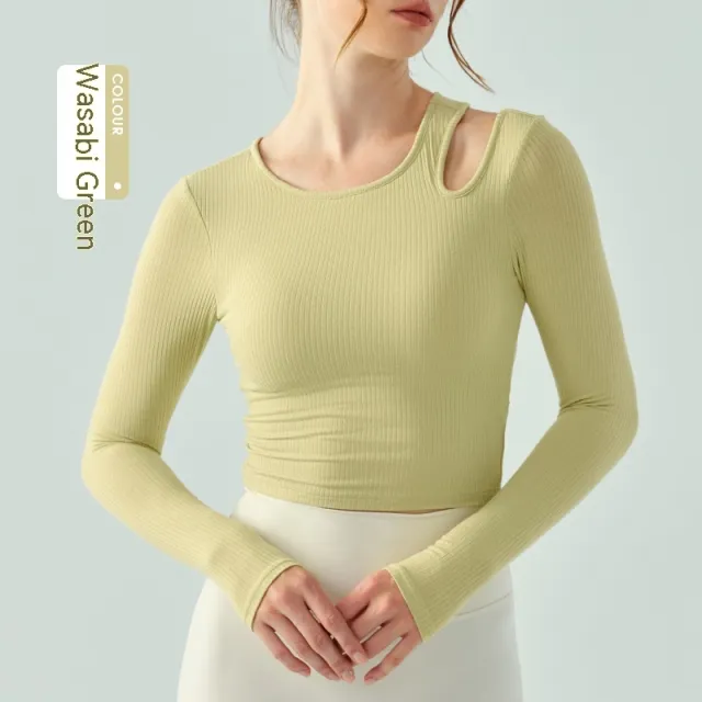 Slim fit Yoga Wear Long Sleeve Women's Chest Pad Running Aerobics Workout Clothes Top Green - Shop at LoveMi