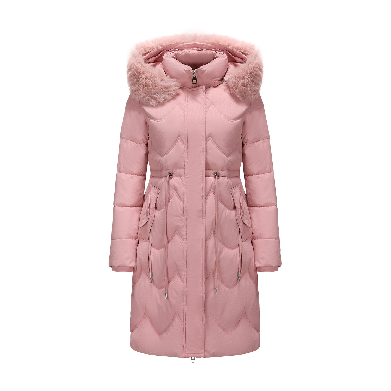Big Fur Collar Mid-length Thickened Waist-cinching Cotton Coat - Image 4