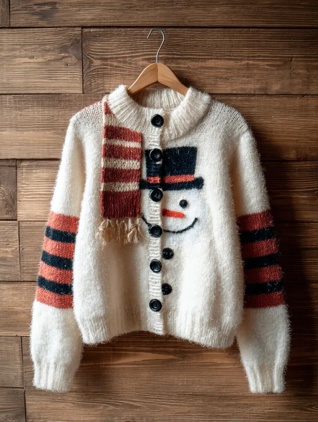 Knitted Cardigan Sweater Coat In A Snowman Style Short Length Single Breasted With A Crew Neck Vmf 66 2 Snowman 2Xl - Shop at LoveMi