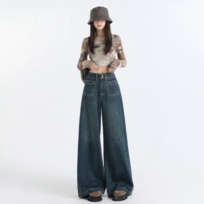Women's Retro High Waist Wide Leg Jeans