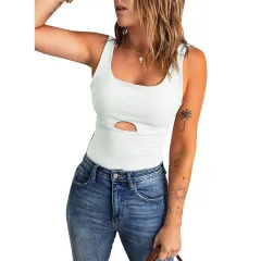 European And American Solid Colour Women's Sleeveless Hollow Vest - White - View 1