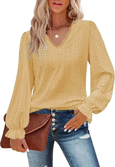 European And American Style Women V neck T shirt Yellow - Shop at LoveMi