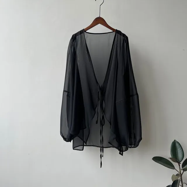 Chiffon Sun Protection Shirt Women's Summer Thin French Top Loose Small Cardigan Drape Inverness Blouse Black - Shop at LoveMi