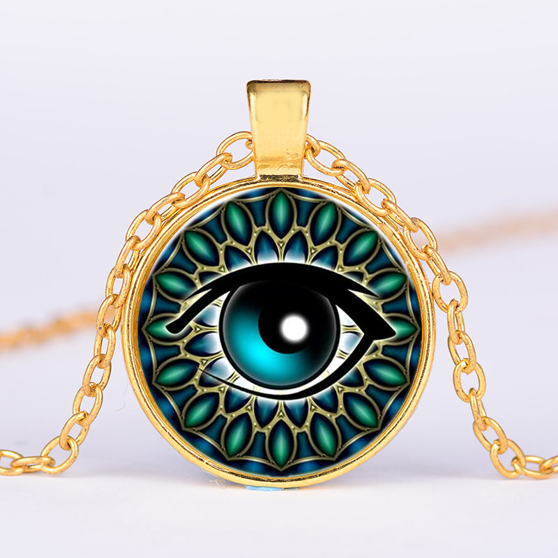 European And American Blue Evil Eye Time Stone Pendant Necklace
