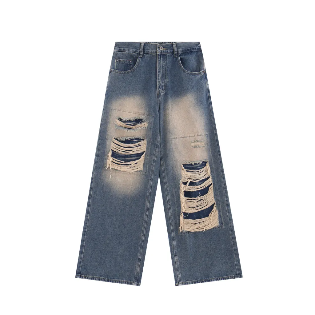 Women's American High Street Niche Design Ripped Jeans - Blue