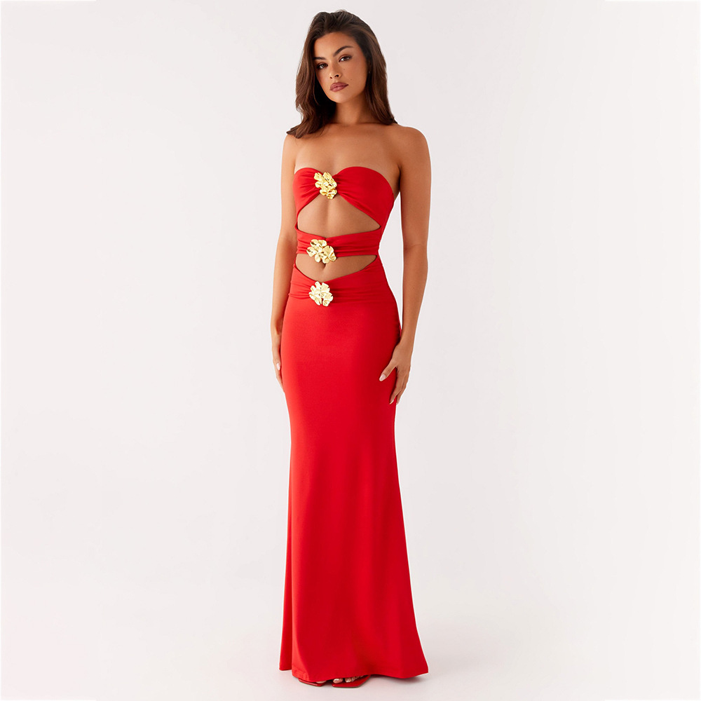 Sexy Tube Top Backless Hollow-out Tight Dress